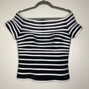 JS Collections striped boatneck cropped fitted top